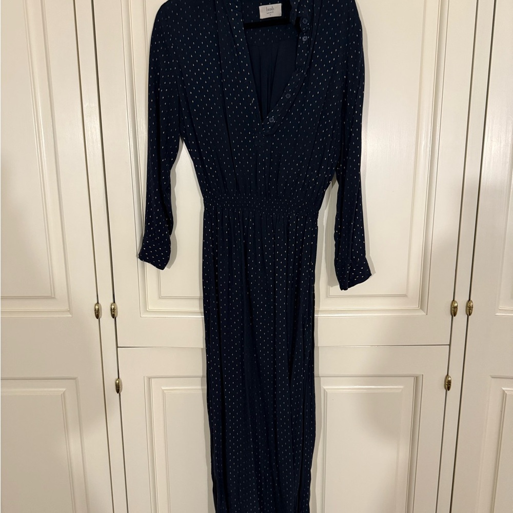 Elegant Navy Blue Polka Dot Dress